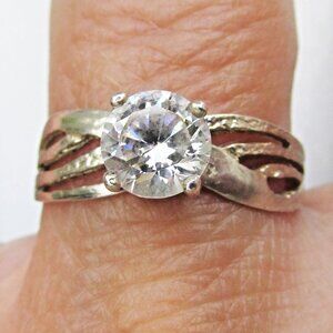 Vintage Mexico Sterling Silver CZ Cubic Zirconia Solitaire Ring, Sz 8 1/2
